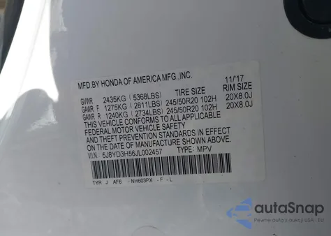 2018 Acura Mdx Technology Package Acurawatch Plus Pkg из США, поврежденный, VIN 5J8YD3H56JL002457